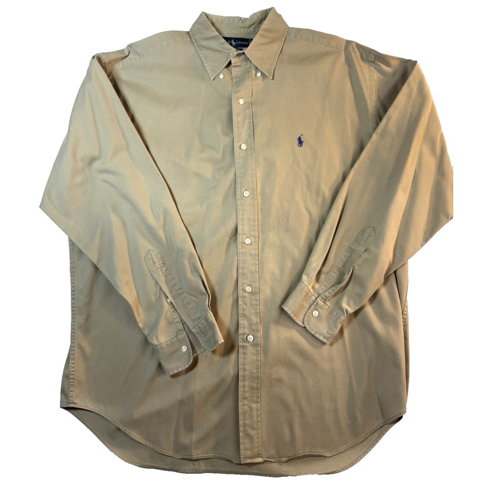 90s Ralph Lauren Blaire Shirt Quiet Luxury Mens L Tan Long Sleeve Button Down